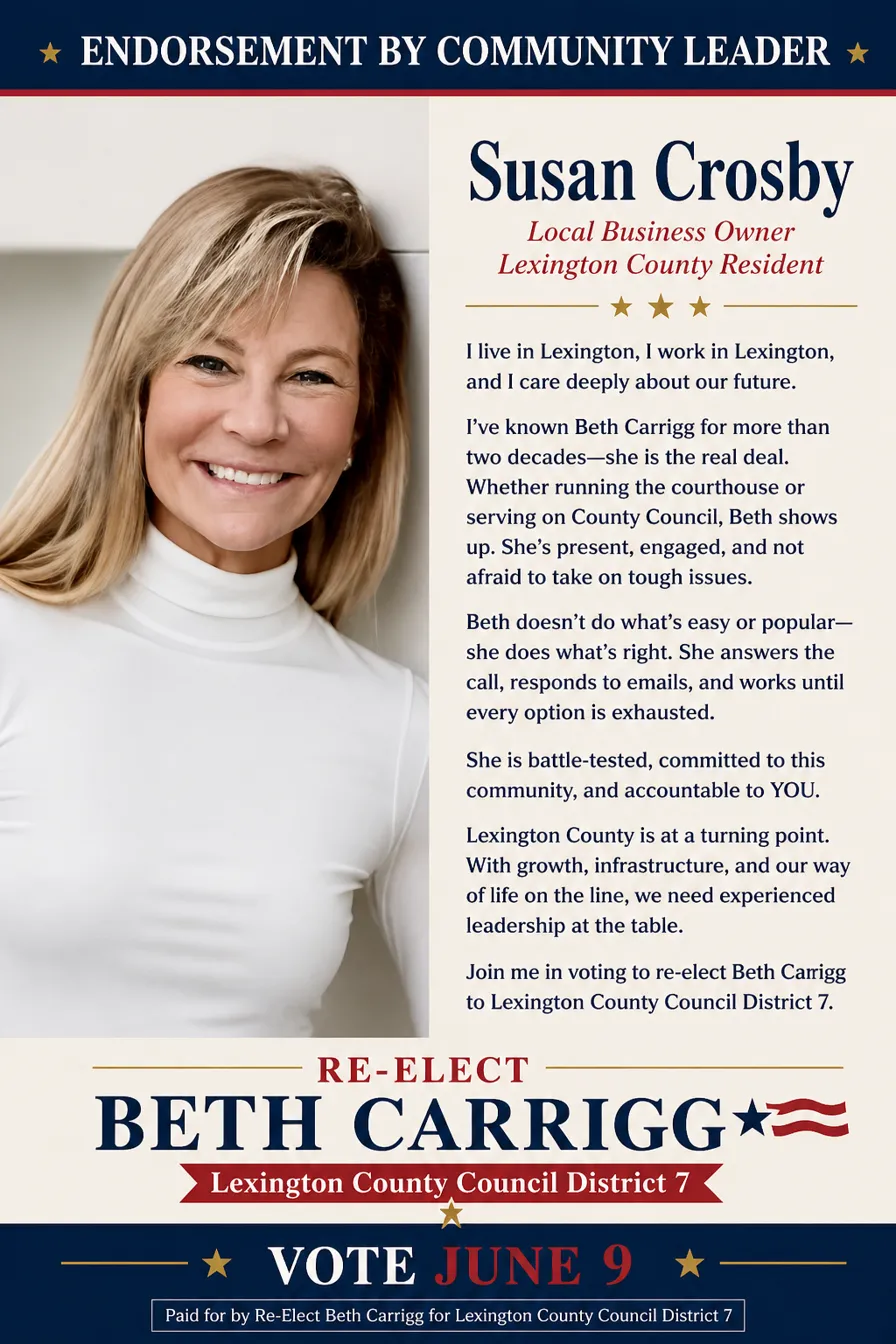 Endorsed by Susan Crosby, Local Business Owner